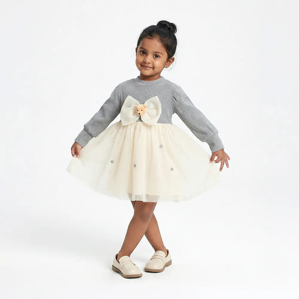 Chic Baby Girl Dress with Bow Top - Soft Knit, Cute and Comfortable
