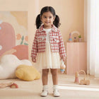 Chic Baby Girls' Jacket and Skirt Set with Ruffled Collar and Heart Buttons - Adorable Red Plaid