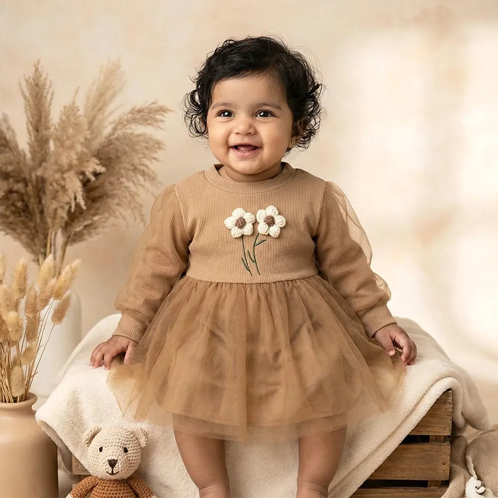 Chic Brown Fancy Toddler Skirt Dress