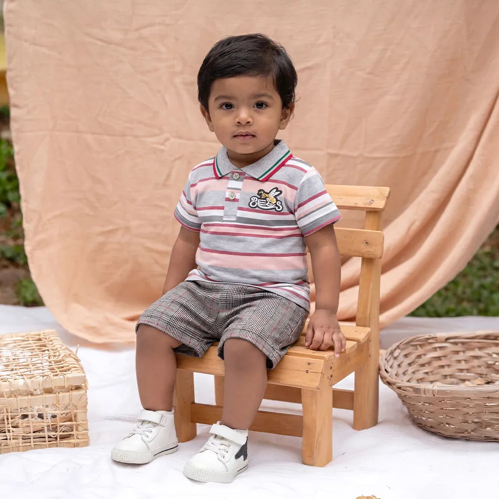 Children's Striped Polo Shirt and Shorts Set with Matching Sunglasses
