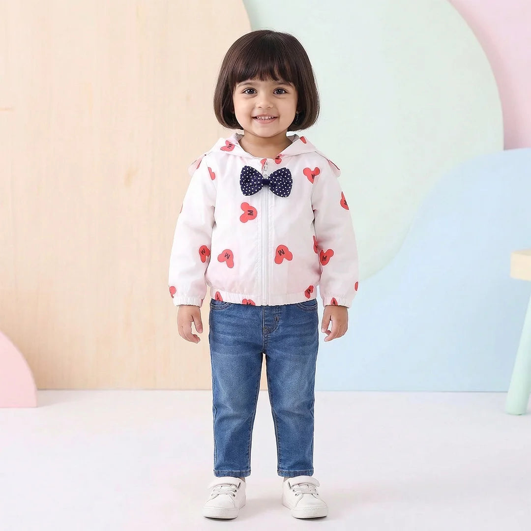 Cute Baby Dress - Flower Print, Polka Dot Bow, White and Red - Soft Fabric, Adorable Design
