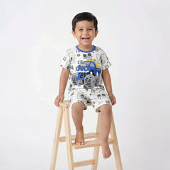 Cute Kids' Onesie with Music Notes and Race Car Design