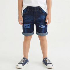 Denim Shorts with Blue Truck Design and Number 69 - Kids' Jeans
