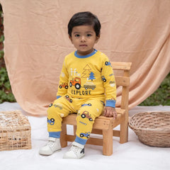 Explore Kids Pajamas Set - Cartoon Truck & Campfire Sleepwear (2-Piece Set)