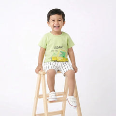 Fashionable Blue and White Striped Baby Romper with Matching Cap and Shoes Set