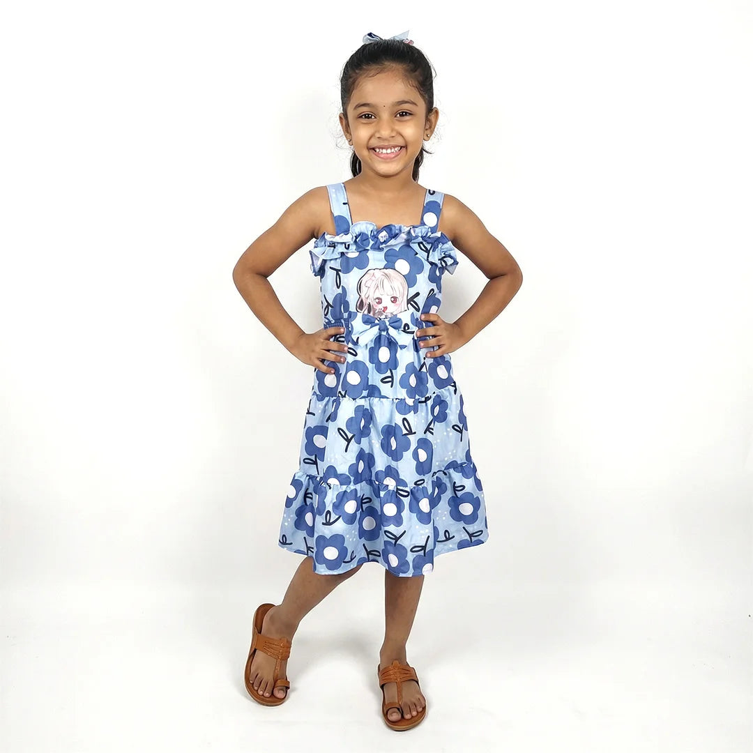 Floral Print Tank Dress with Hello Kitty Embroidery