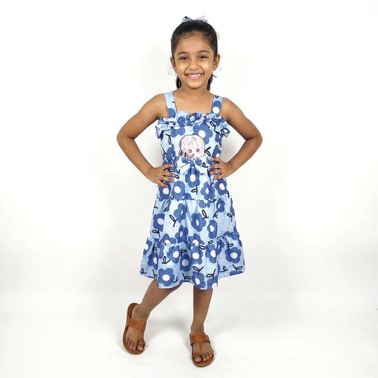Floral Print Tank Dress with Hello Kitty Embroidery