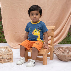 Fun & Colorful Kids' Short Sleeve Onesie with Giraffe Pattern - Unisex Soft & Comfortable Toddler Clothing