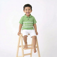Green Polo Shirt with White Stripe and Number, Breathable Sports Apparel