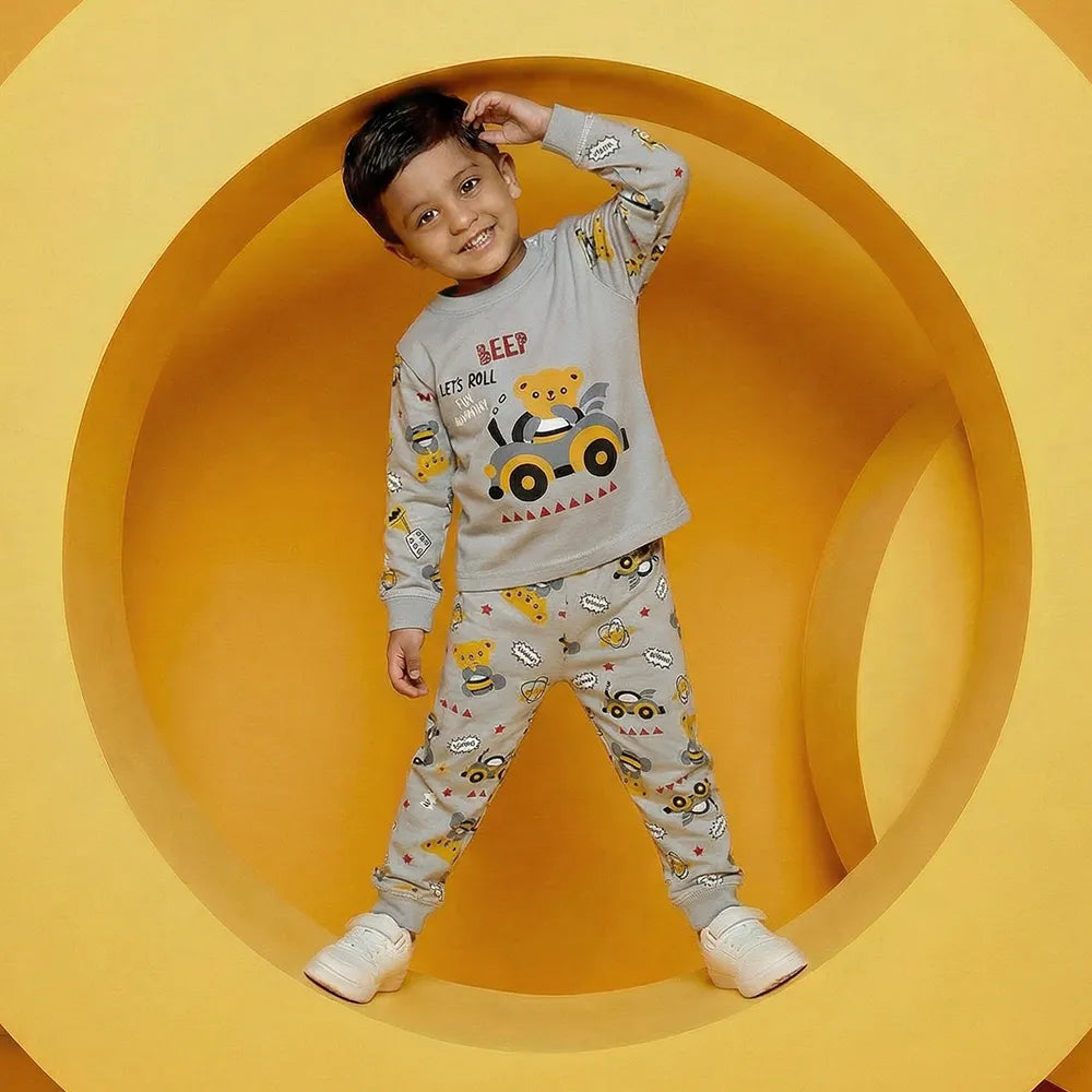 Grey Bear Pajamas Set - Kids Pajamas with Tie-dye and Truck Design