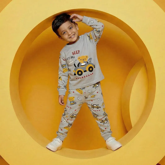Grey Bear Pajamas Set - Kids Pajamas with Tie-dye and Truck Design