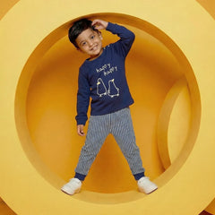 Happy Baby Onesie with Birds and Striped Pants Set, Blue and White