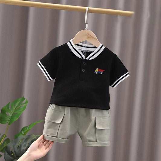 Kids' Short Sleeve Button-Down Shirt with Cargo Pants Set