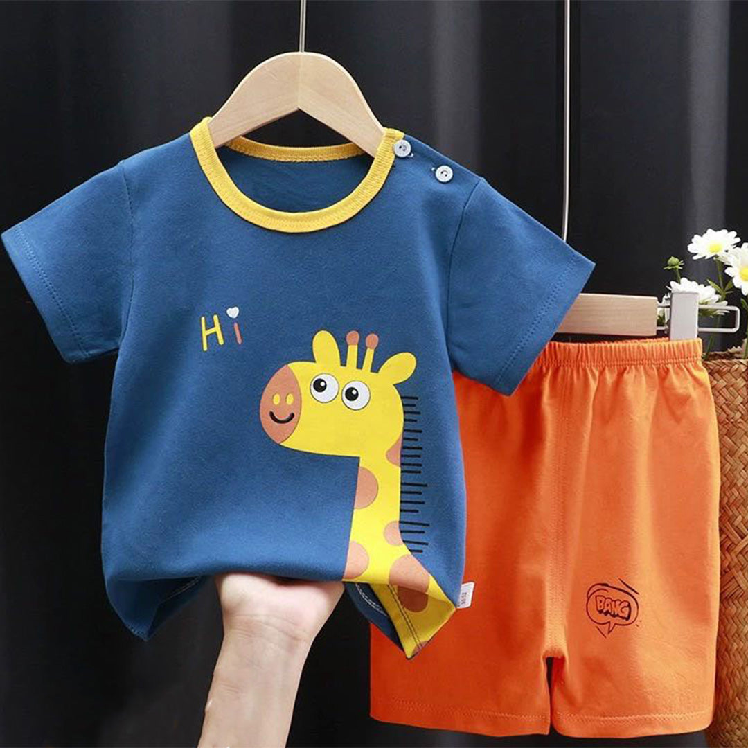 Fun & Colorful Kids' Short Sleeve Onesie with Giraffe Pattern - Unisex Soft & Comfortable Toddler Clothing
