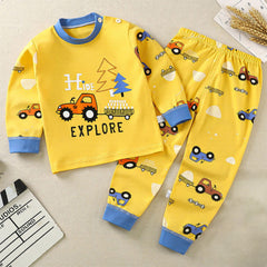 Explore Kids Pajamas Set - Cartoon Truck & Campfire Sleepwear (2-Piece Set)