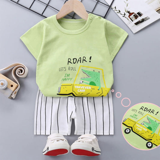 Fashionable Blue and White Striped Baby Romper with Matching Cap and Shoes Set