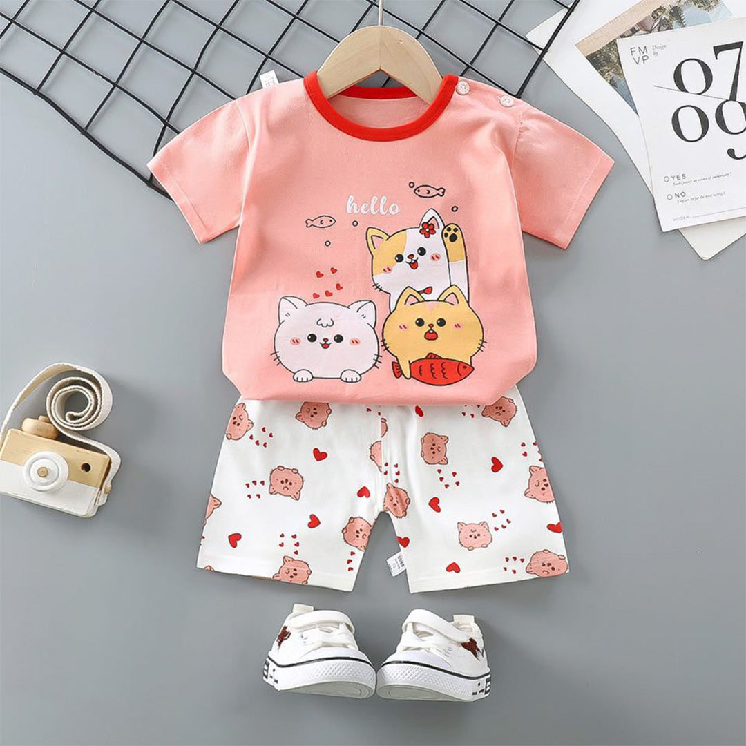 Adorable Cat and Dog Summer Baby Clothes Set