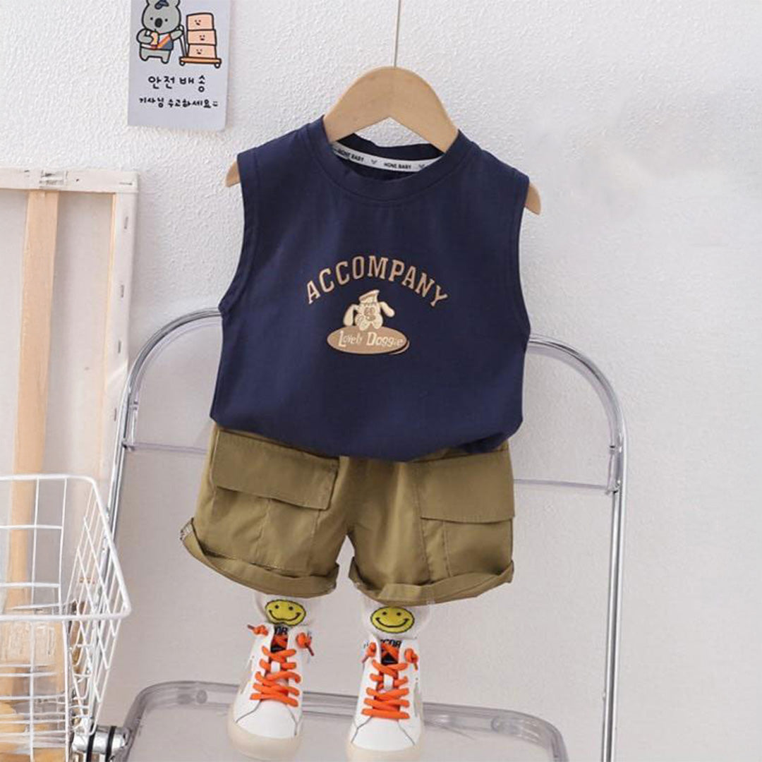Kids Bucket Hat Outfit - Accompanied by Blue Vest & Khaki Shorts, Summer Fashion