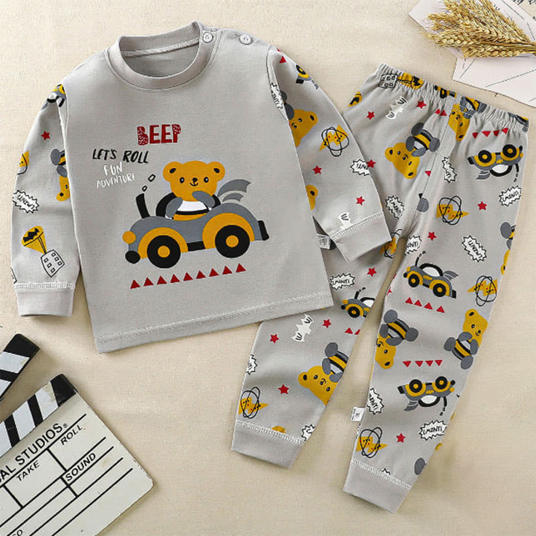 Grey Bear Pajamas Set - Kids Pajamas with Tie-dye and Truck Design
