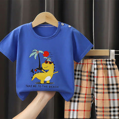 Kids Beach Towel Sets: Blue and Plaid Shorts with Funny Character Design