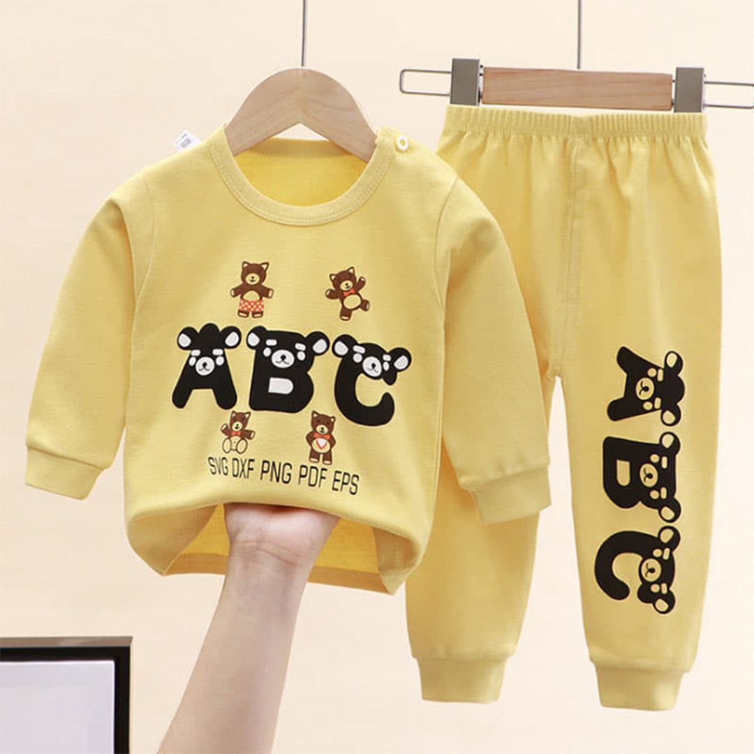 Yellow Baby Onesie with ABC and Bear Pattern | Kids Clothing Set