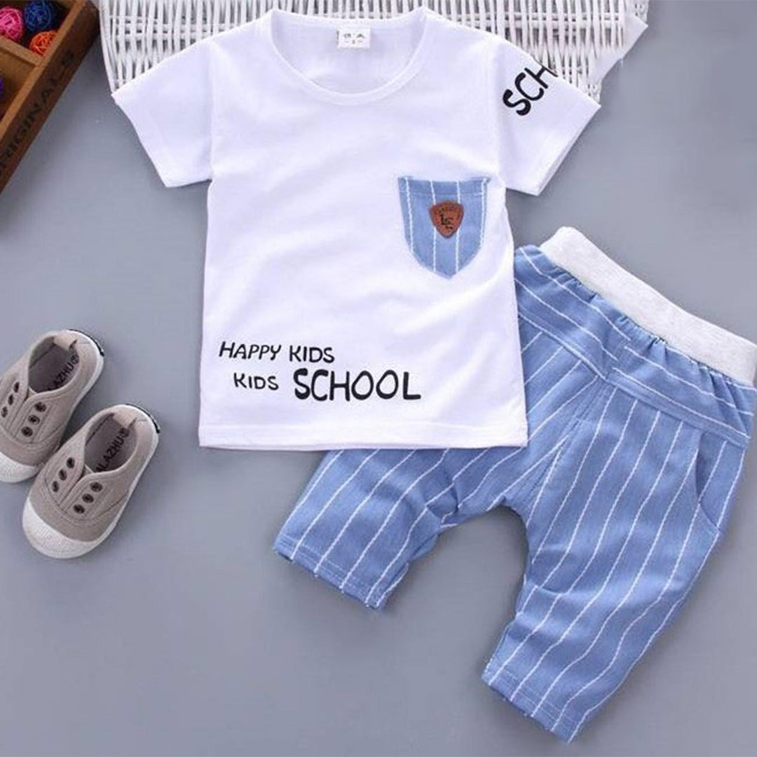Adorable Kids Pajamas Set with Hilarious School Tee - Perfect for Back-to-School Fun! (White and Blue)