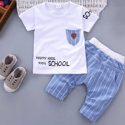 Adorable Kids Pajamas Set with Hilarious School Tee - Perfect for Back-to-School Fun! (White and Blue)