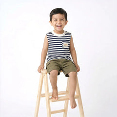 Men's Summer Shorts Set - Striped Shirt and Baggy Olive Joggers