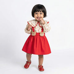 Red Ruffled Baby Shirt with Teddy Bear Bow and Bib