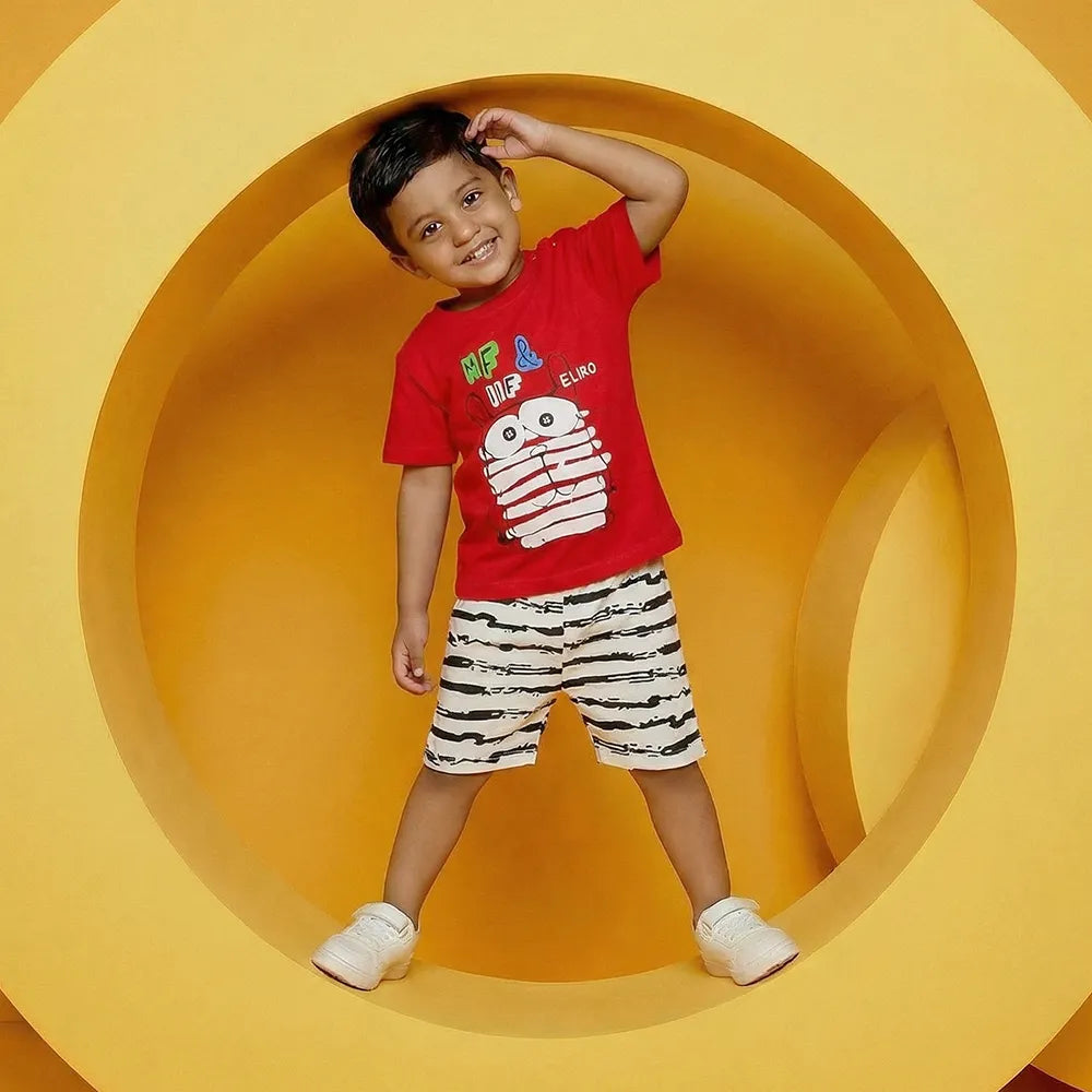 Stylish Construction Vehicle Tank Top + Striped Shorts