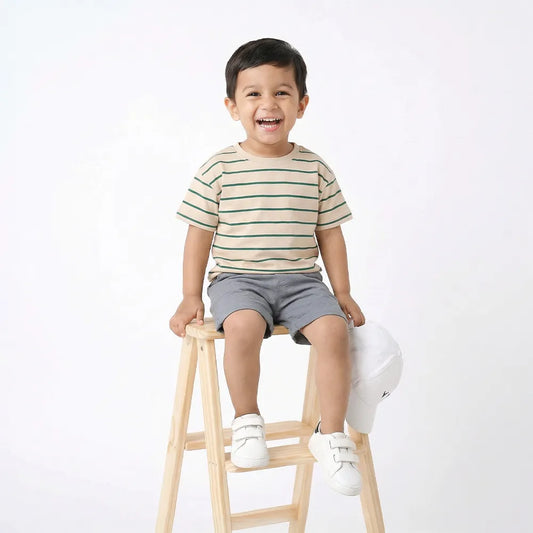 Stylish Striped T-Shirt and Sporty Gray Shorts Set