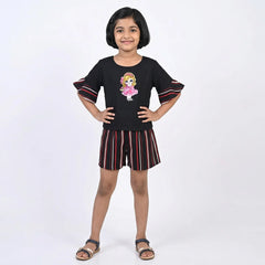 Vintage Black Embroidered Shirt with Red Sleeve Detail - Girls Fashion