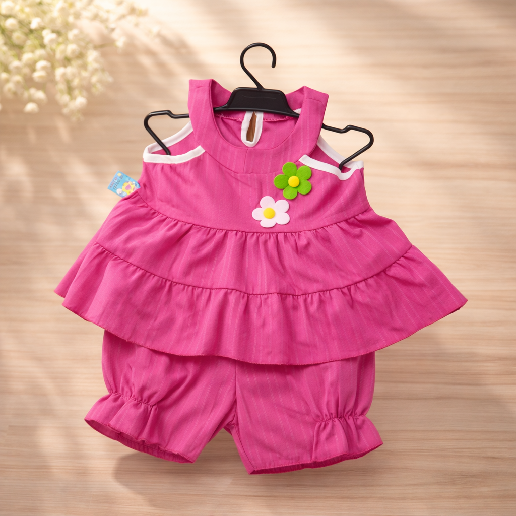 Ruffled Romper with Flower Applique - Adorable Toddler Outfit