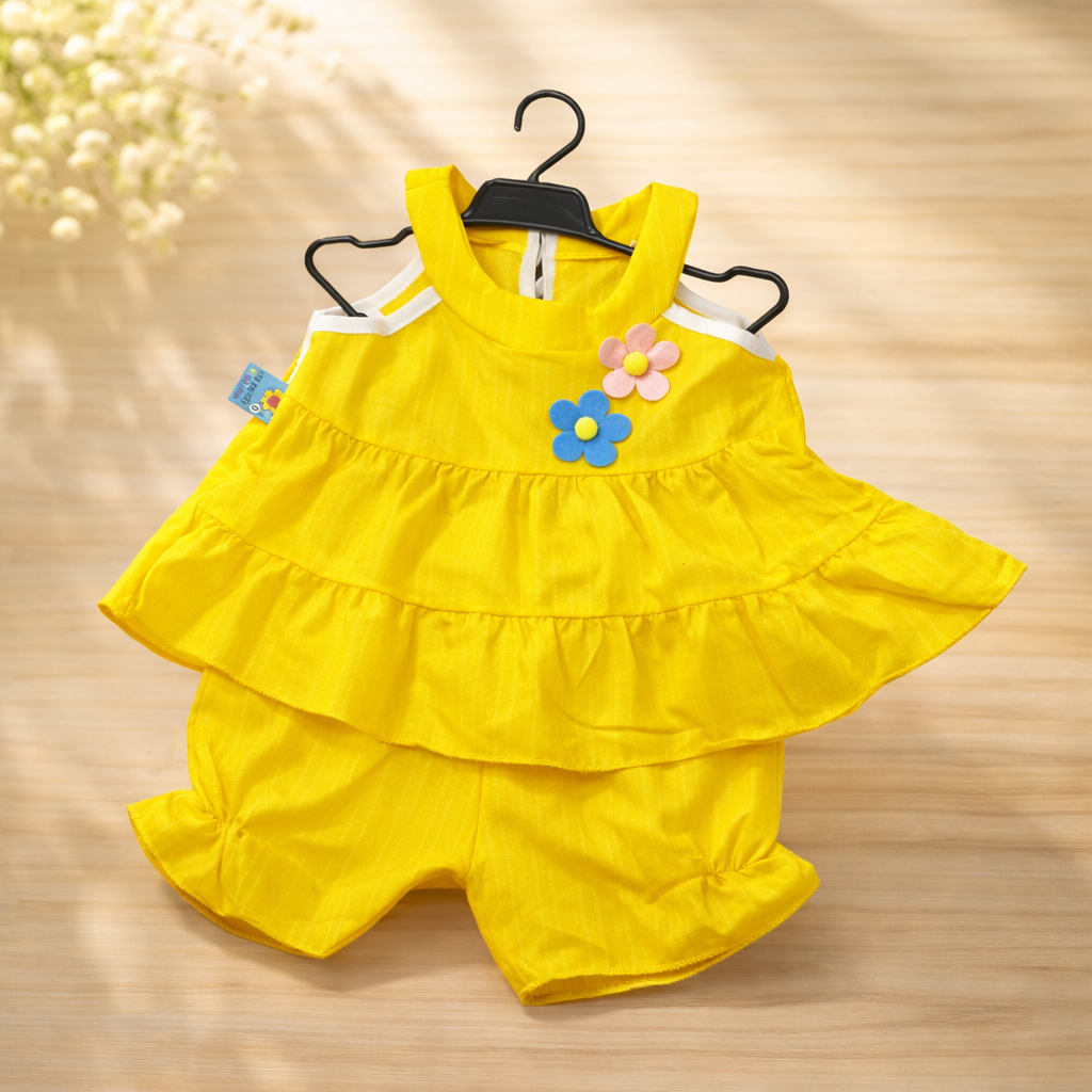 Ruffled Romper with Flower Applique - Adorable Toddler Outfit